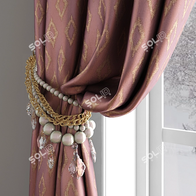 Elegant Beaded Satin Curtains with Pickup 3D model image 2