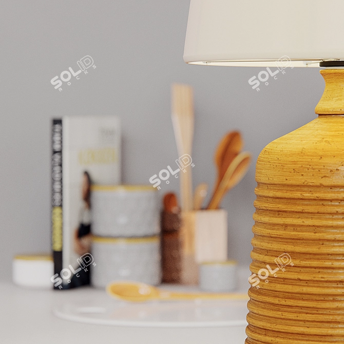 Antiqued Ribbed Table Lamp Set 3D model image 2