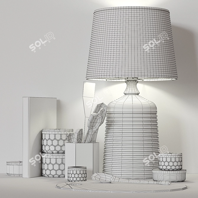 Antiqued Ribbed Table Lamp Set 3D model image 3