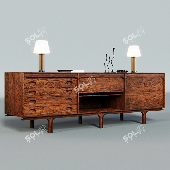 Elegant Rosewood Sideboard & Chic Cylinder Lamp 3D model image 1