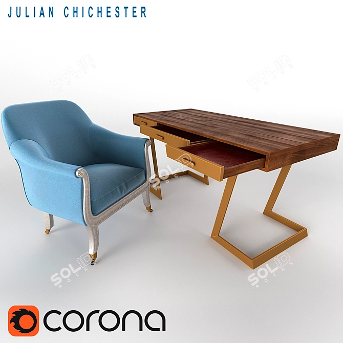 Elegant Chichester Chair & Onegin Desk Set 3D model image 1