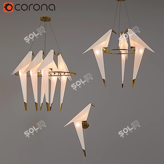 Elegant Perch Light: Origami Bird Lamp 3D model image 1