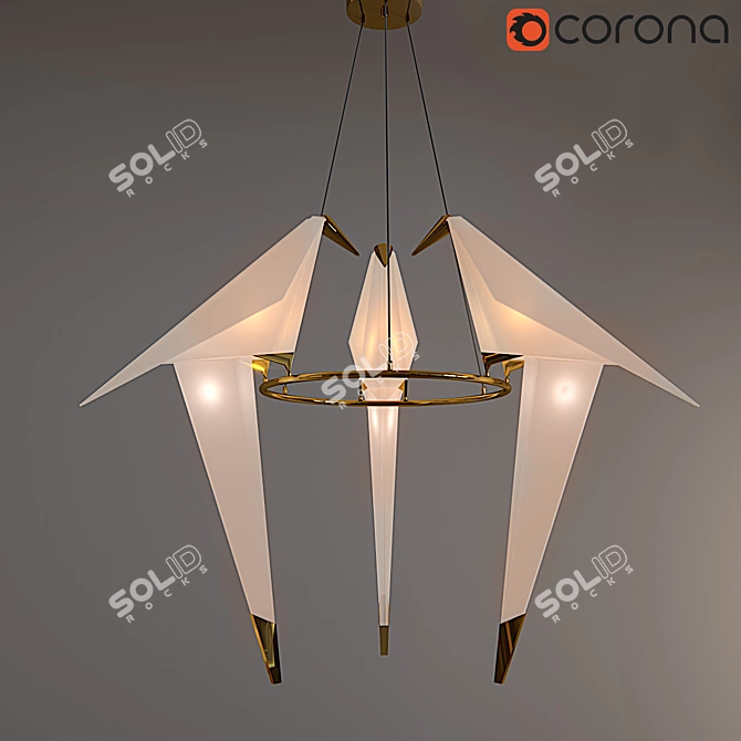 Elegant Perch Light: Origami Bird Lamp 3D model image 2