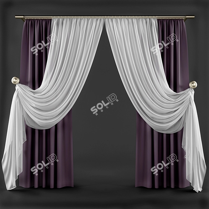 Elegant Blue Floral Curtain 3D model image 1