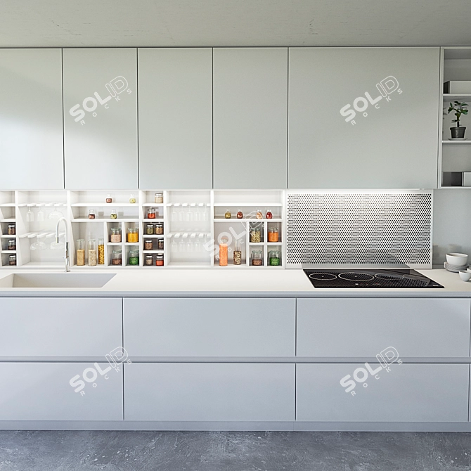 Elegant Bluna Kitchen: Laccato Opaco 3D model image 2