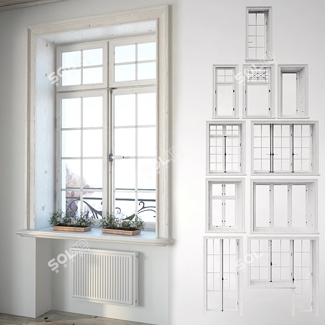 Elegant Windows Collection with Decor 3D model image 1