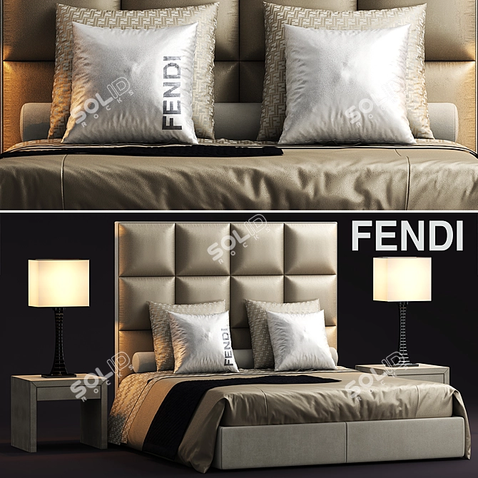 Luxury Diamante Bed by Fendi Casa 3D model image 1