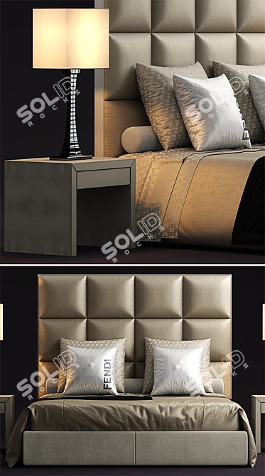 Luxury Diamante Bed by Fendi Casa 3D model image 2