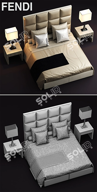 Luxury Diamante Bed by Fendi Casa 3D model image 3