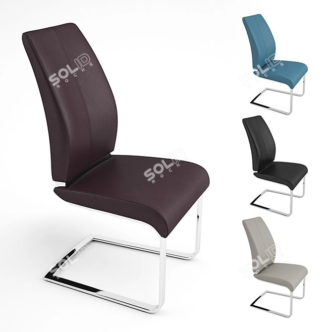 Sleek Leather Chrome Dining Chair 3D model image 1