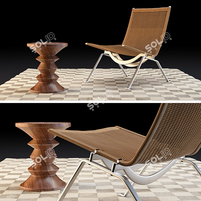 Cozy Home Set: Chair, Carpet & Stool 3D model image 1