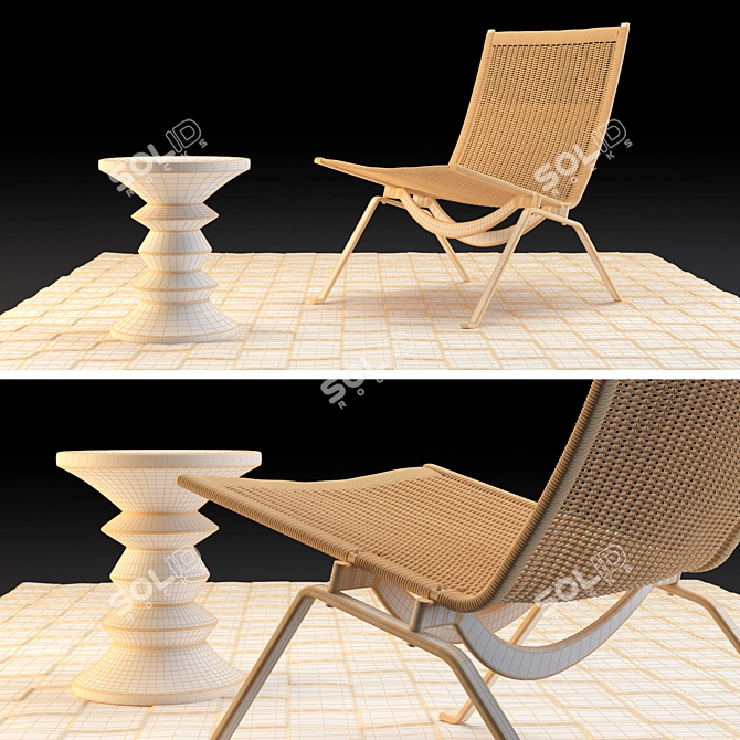 Cozy Home Set: Chair, Carpet & Stool 3D model image 3