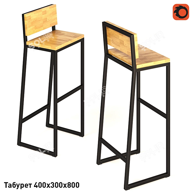 Industrial Loft Bar Stool 3D model image 1