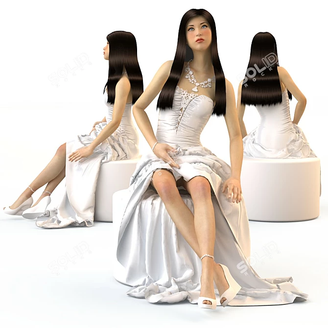 Elegant Pauline Model Wedding Gown 3D model image 1