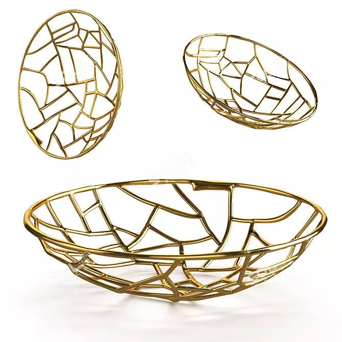 Golden Fruit Bowl 3D model image 1