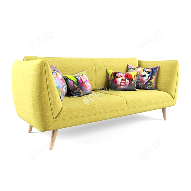 Vibrant Yellow Sofa with Francoise Nielly Print 3D model image 2