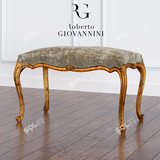 Elegant 4-Legged Bench with Shell Detail 3D model image 1