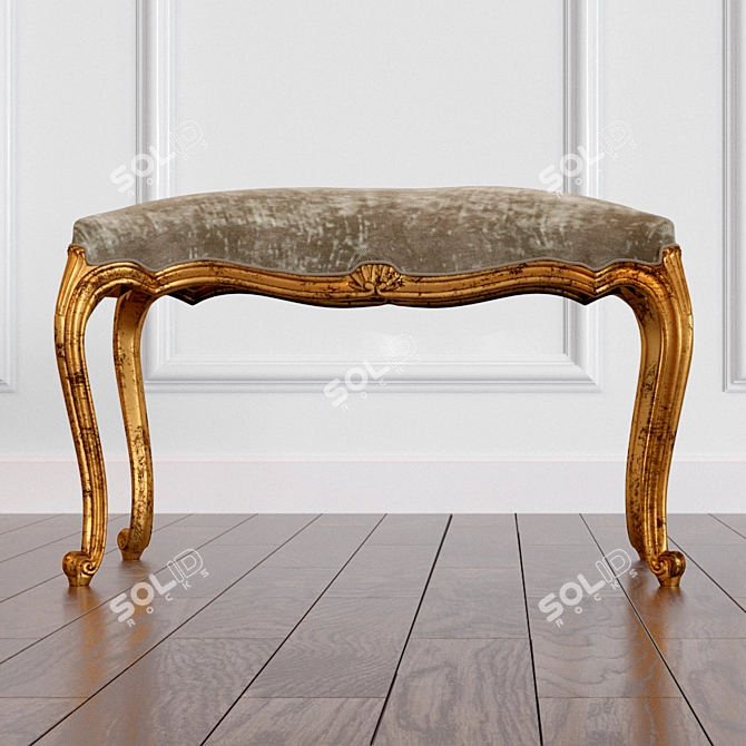 Elegant 4-Legged Bench with Shell Detail 3D model image 2