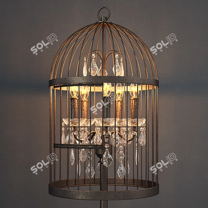 Elegant Birdcage Crystal Floor Lamp 3D model image 2