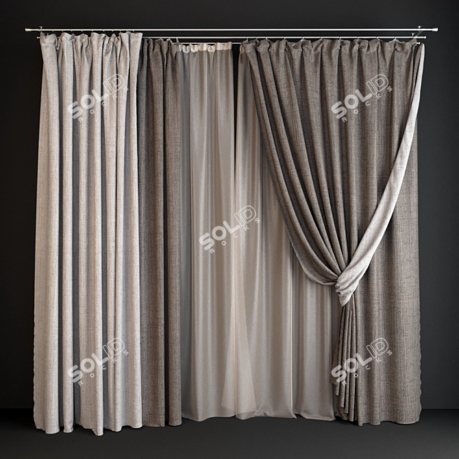 Versatile 3m Gray Curtain Set: Ceiling Mount 3D model image 1