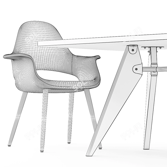 Elevate Your Conference: Organic Solvay Table & Chairs 3D model image 7