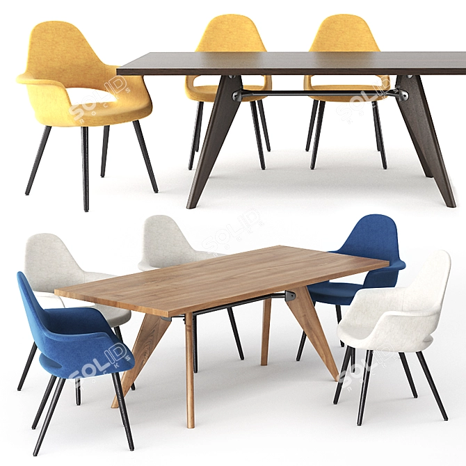 Elevate Your Conference: Organic Solvay Table & Chairs 3D model image 1