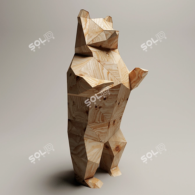 Wooden Lowpoly Bear Sculpture 3D model image 1