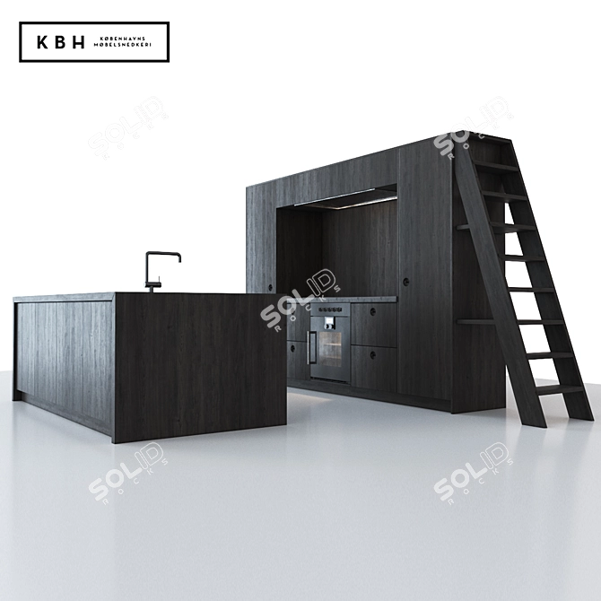 Modern Danish Oak Kitchen with Gaggenau Appliances 3D model image 1