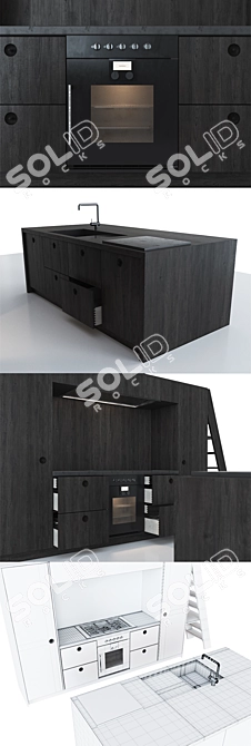 Modern Danish Oak Kitchen with Gaggenau Appliances 3D model image 2