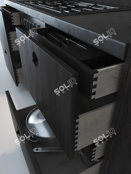 Modern Danish Oak Kitchen with Gaggenau Appliances 3D model image 3