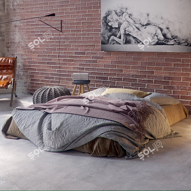 Industrial Loft Bed Linens 3D model image 2