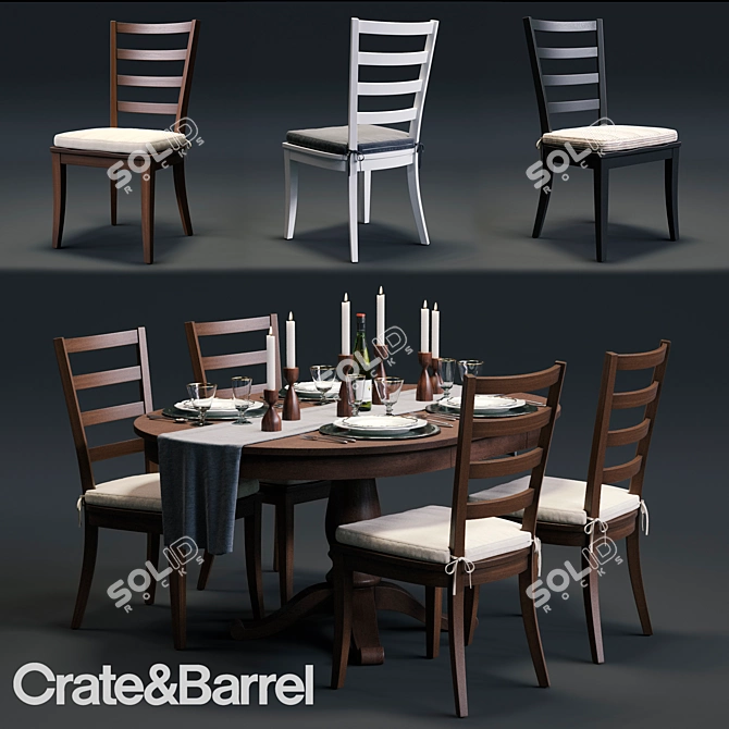 C&B Harper Chair & Avalon Table Set 3D model image 1