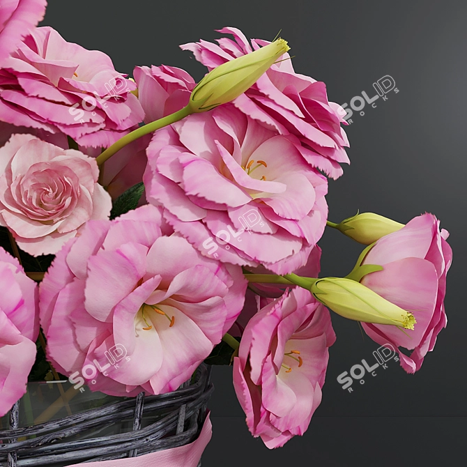 Elegant Eustoma Blooms: A Stunning Bouquet 3D model image 2