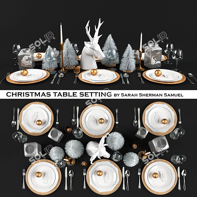 Cozy Christmas Table Setting 3D model image 1