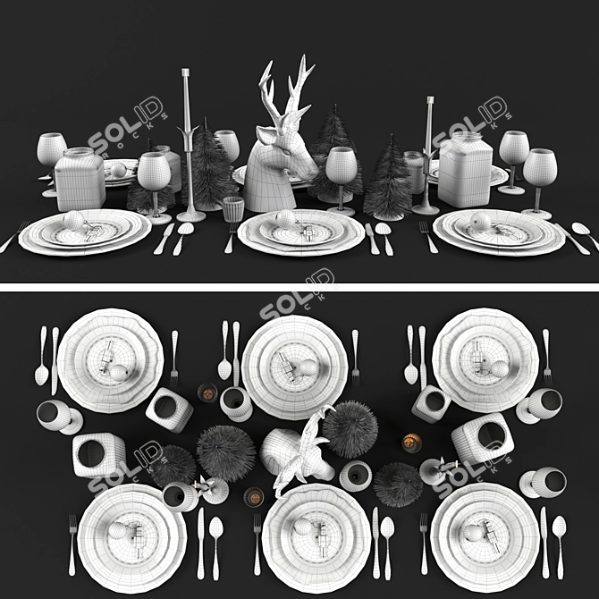 Cozy Christmas Table Setting 3D model image 2