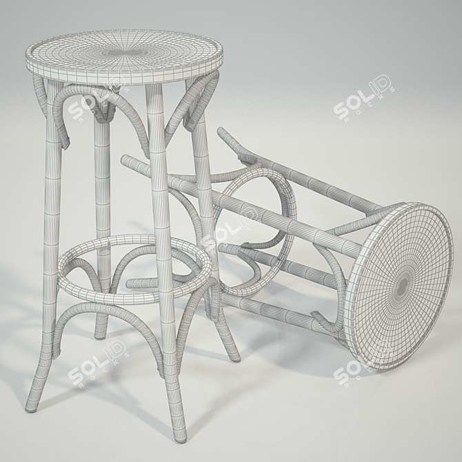 Vienna Style Bar Stool | Dark Walnut Finish 3D model image 2