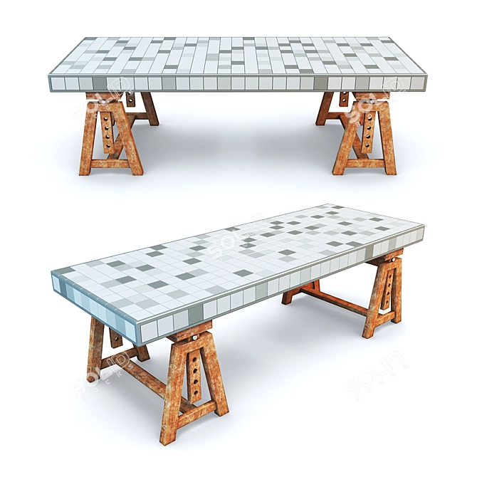 Vintage Workbench Tile Table 3D model image 1