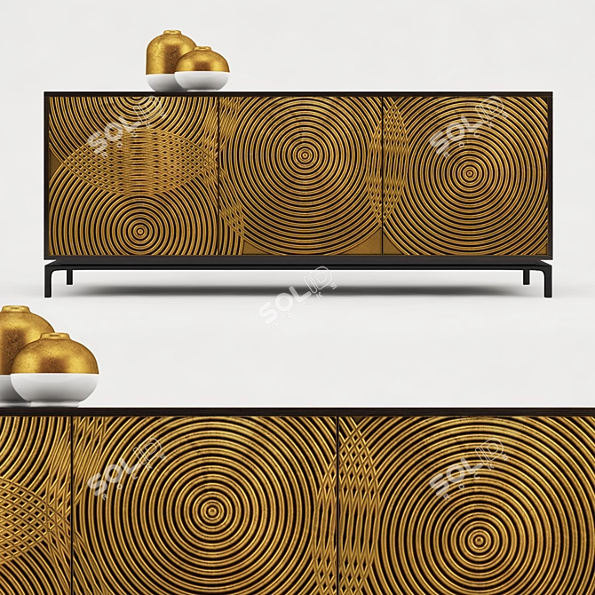 Gilded Elegance: Golden Patterened Credenza 3D model image 1