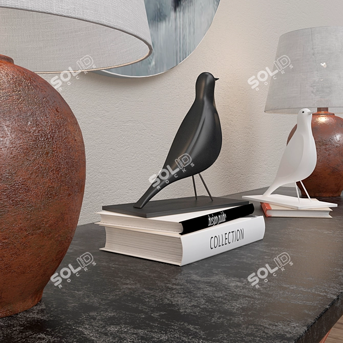 Sophisticated Set Decor | Console Table, Lamp, Sculptures, Art 3D model image 2