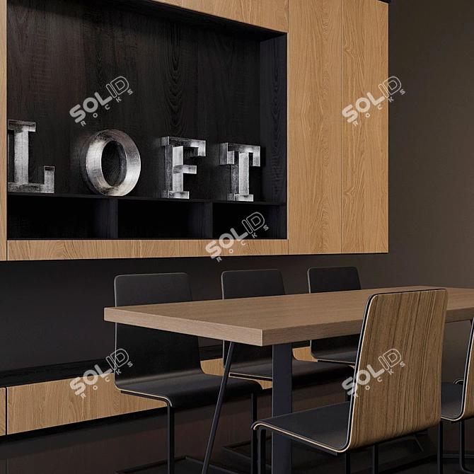 Modern Loft Dining Suite with TV Panel 3D model image 2