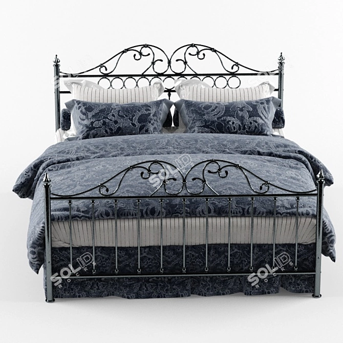 Elegant Metal Bed Frame 3D model image 2