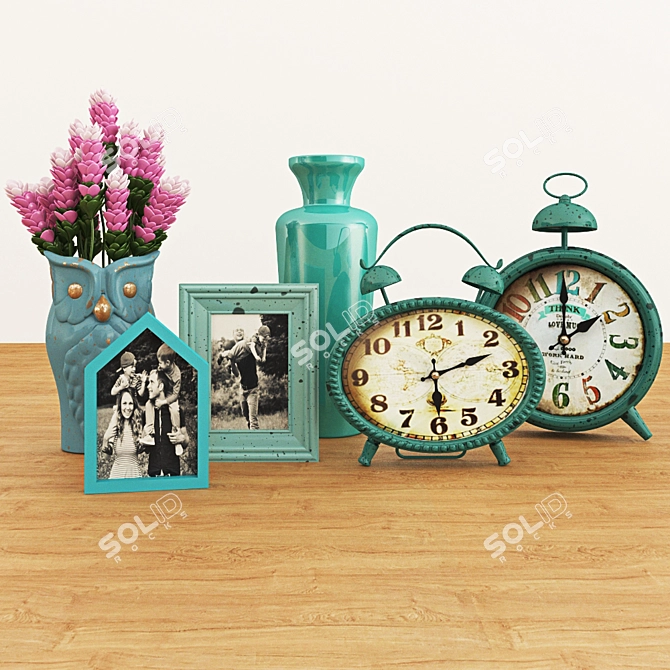 Turquoise Decor Set: Vases, Clocks & Frames 3D model image 1