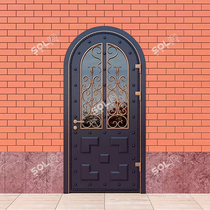 Sturdy Steel Entrance Door with Elegant Wrought Grille 3D model image 1