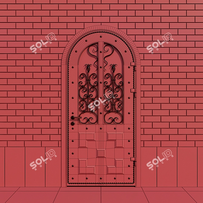 Sturdy Steel Entrance Door with Elegant Wrought Grille 3D model image 2