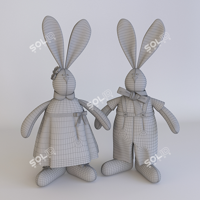 Adorable Tilda Rabbit Toys 3D model image 2