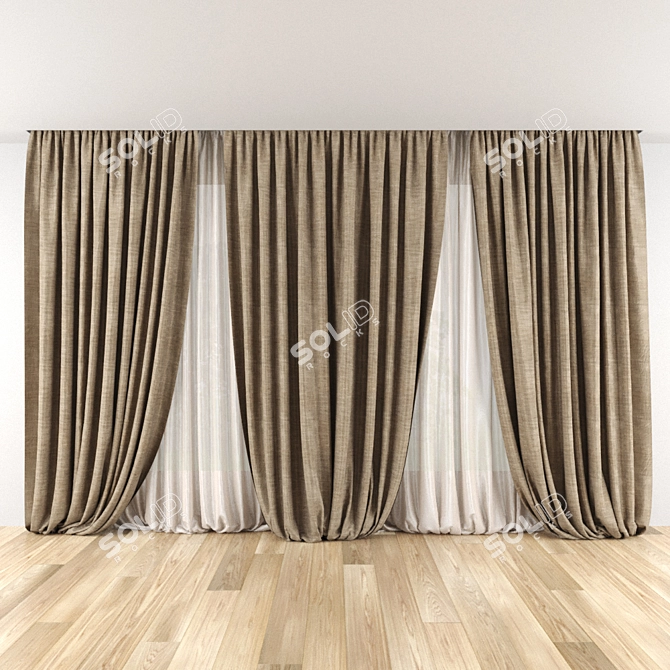 Sleek Ceiling-Mounted Curtain 3D model image 1