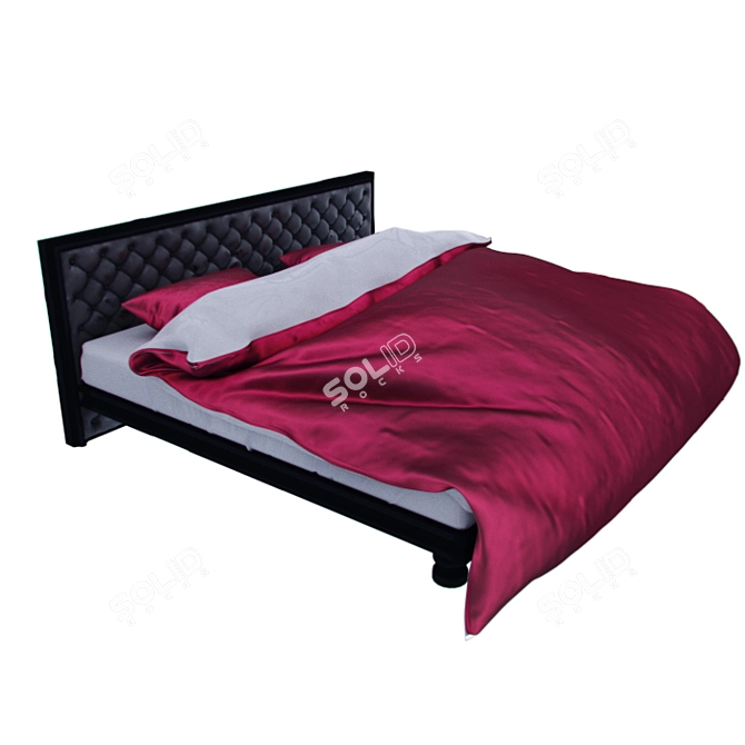 Modern Wood Bed with Leather Back & Silk/Cotton Cloth Design 3D model image 1