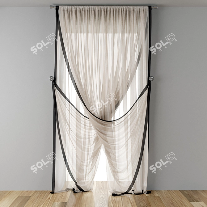 Double Layer Narrow Window Tulle 3D model image 1