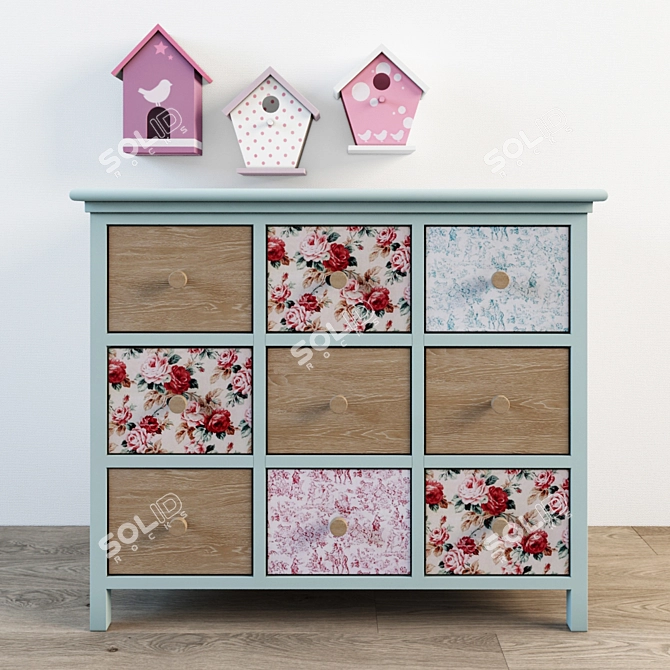 Angelique Children's Chest of Drawers & SWEETY Birdhouses 3D model image 1