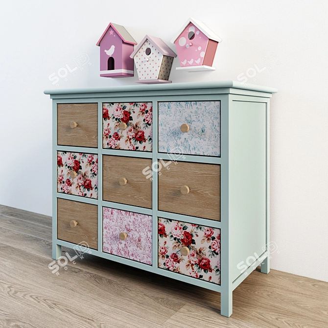 Angelique Children's Chest of Drawers & SWEETY Birdhouses 3D model image 2